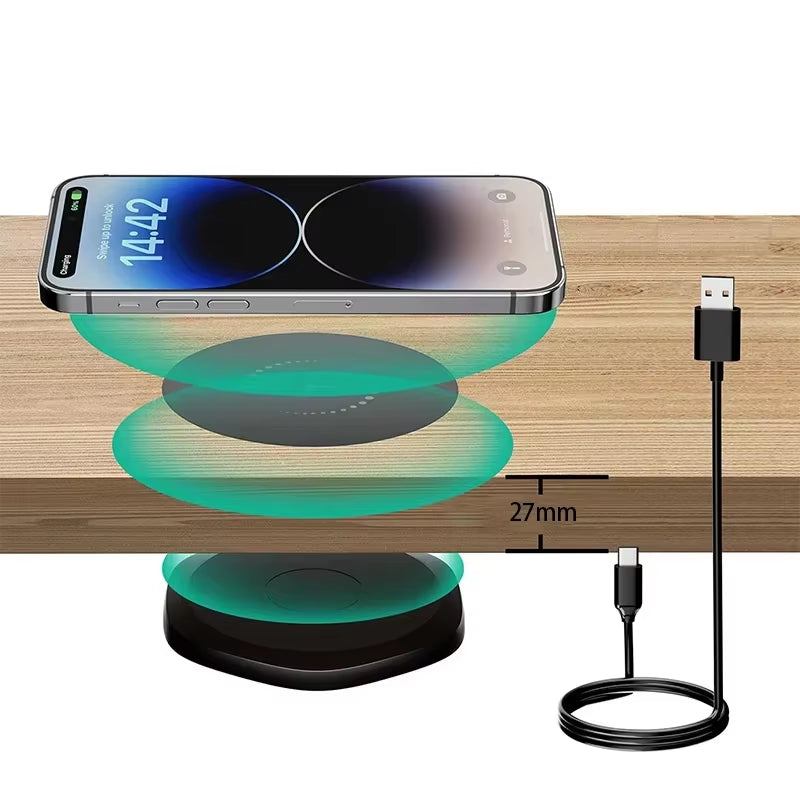 Invisible Wireless Charger 27Mm under Table Charger Furniture Fast Desk Wireless Charging Station for Iphone 15/14/13/12 Samsung