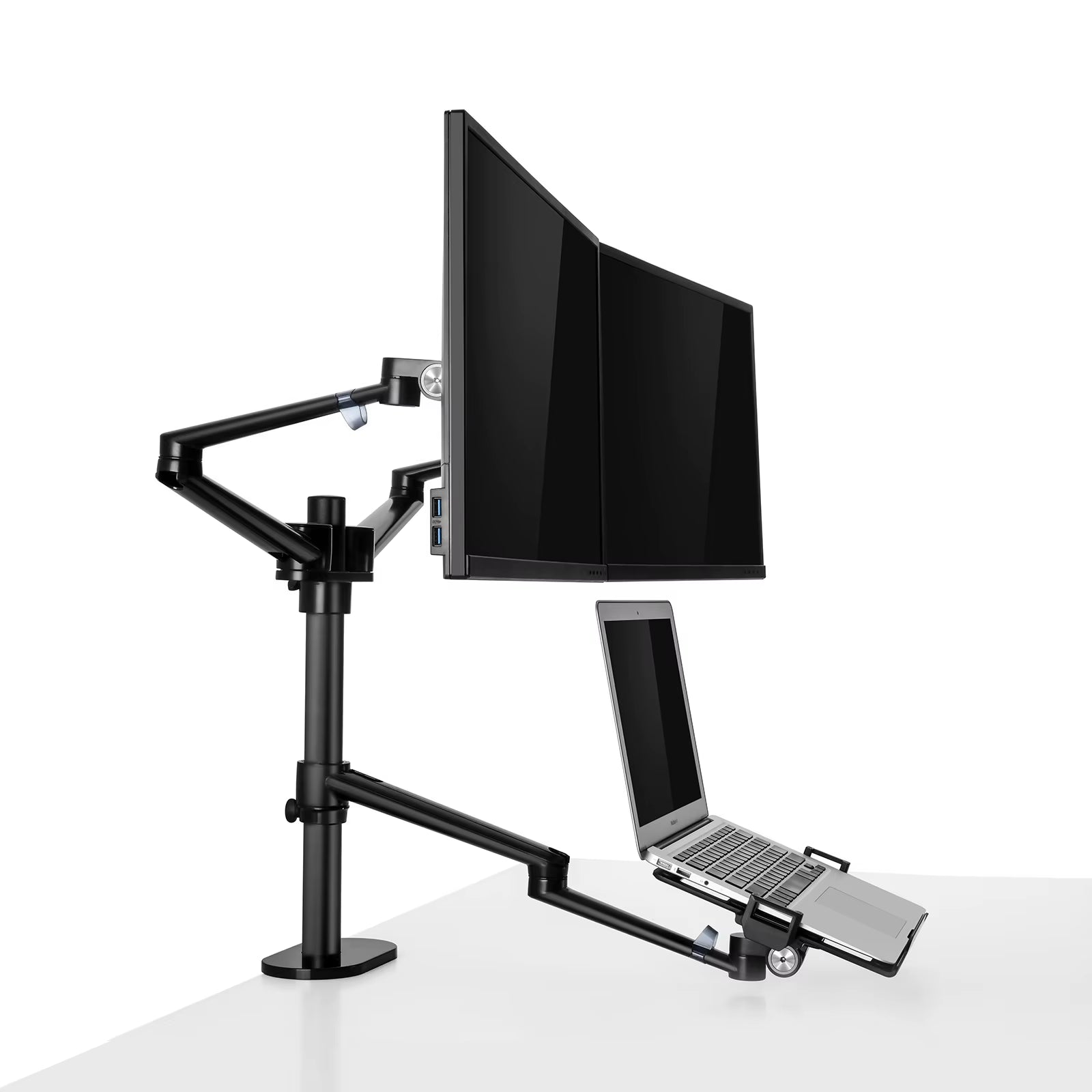 OL-10T Aluminum Height Adjust Desktop Dual 17-32 Inch Monitor Holder+12-17 Inch Laptop Holder Stand Full Motion Triple Mount Arm