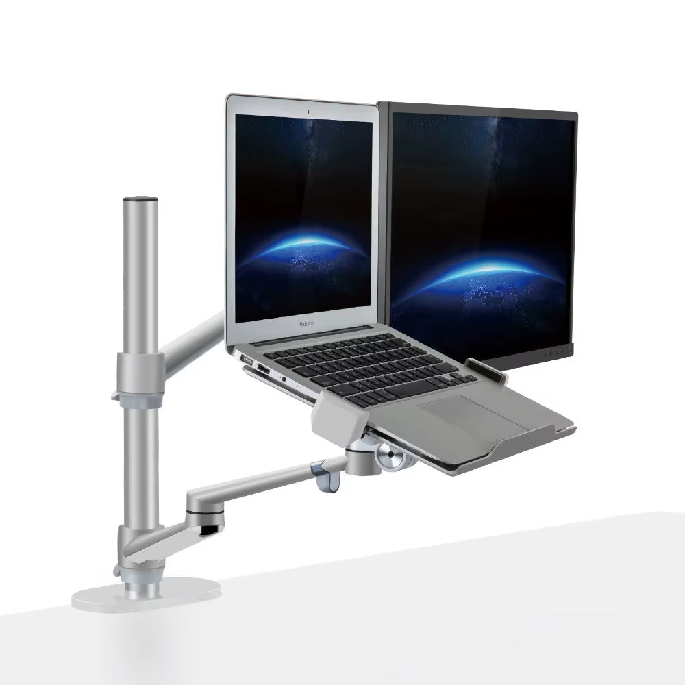 OL-10T Aluminum Height Adjust Desktop Dual 17-32 Inch Monitor Holder+12-17 Inch Laptop Holder Stand Full Motion Triple Mount Arm
