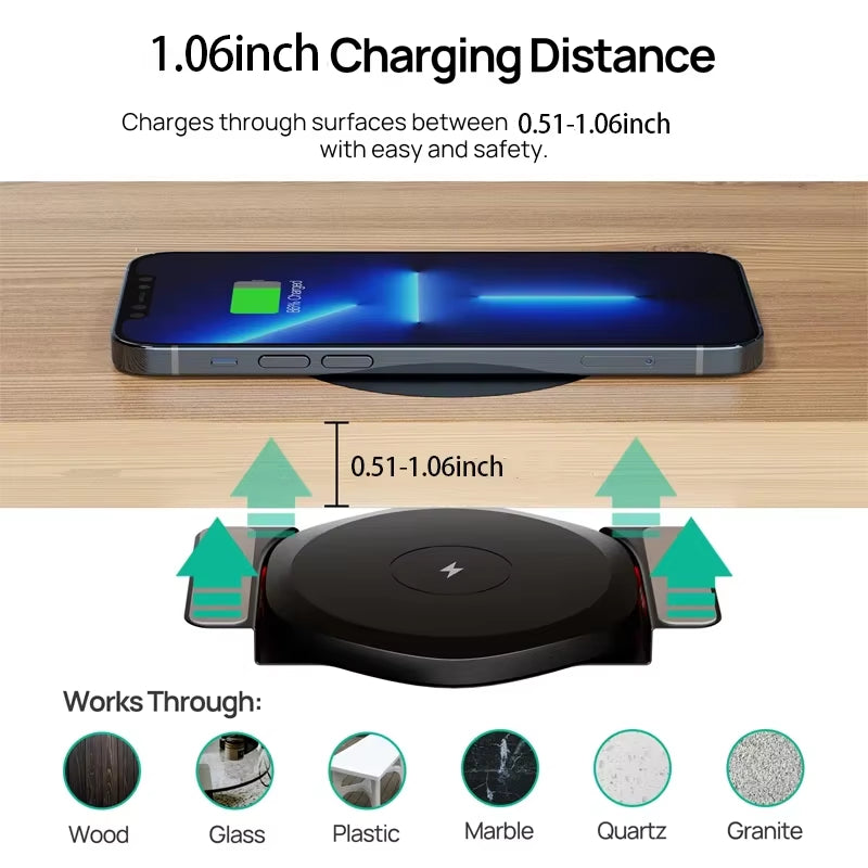 Invisible Wireless Charger 27Mm under Table Charger Furniture Fast Desk Wireless Charging Station for Iphone 15/14/13/12 Samsung