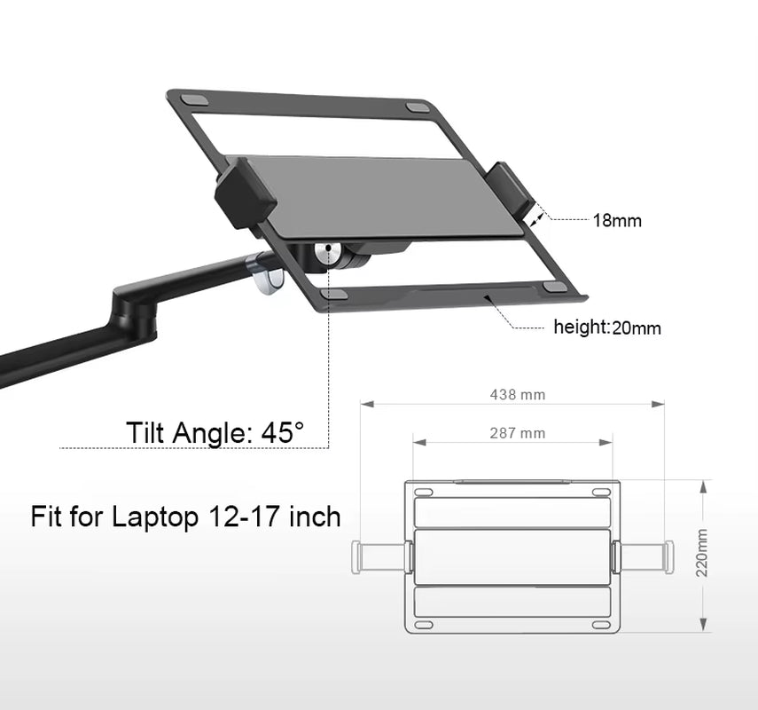 OL-10T Aluminum Height Adjust Desktop Dual 17-32 Inch Monitor Holder+12-17 Inch Laptop Holder Stand Full Motion Triple Mount Arm