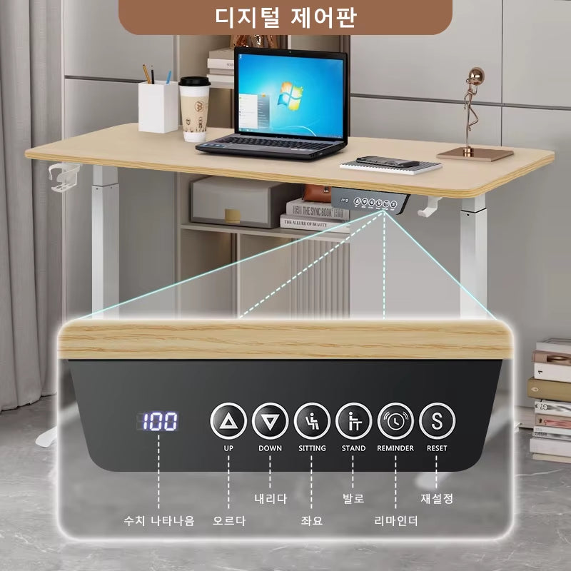 Electric Stand up Desk Workstation Whole-Piece Desktop Ergonomic Height Adjustable Standing Desk with Cup and Headphone Holder